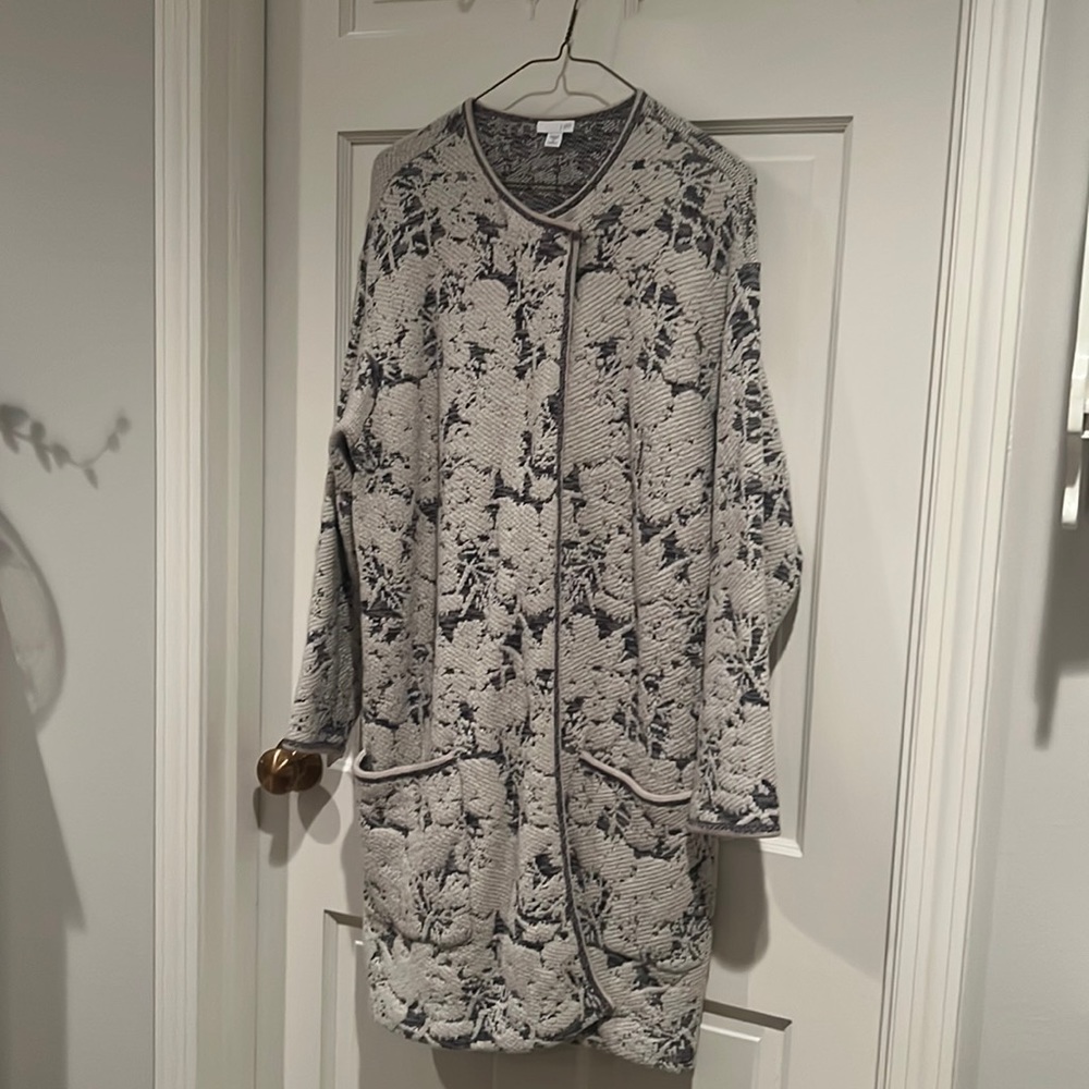 J Jill 1x long cardigan. Beautiful natural print and warm. 35” length